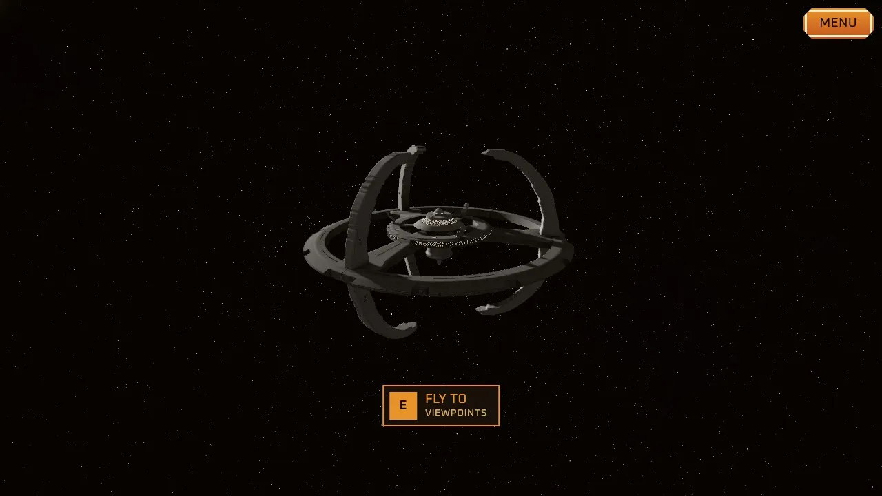 Deep Space Nine floating in a starfield, rendered in the recreation's free-fly mode